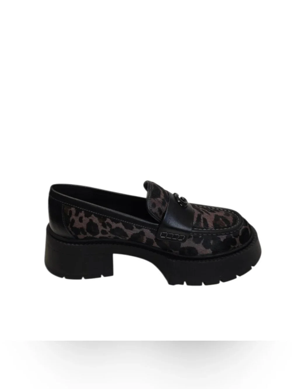 New Coach Leah Platform Leopard Print Haircalf Loafers Casual Shoes Women's 8 B